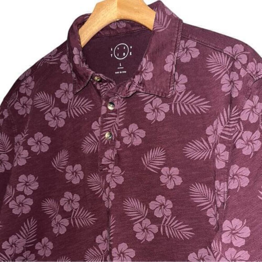 Even Tide Men’s Size L Burgundy Purple Slub Lazer Print Hawaiian Luau Polo Shirt